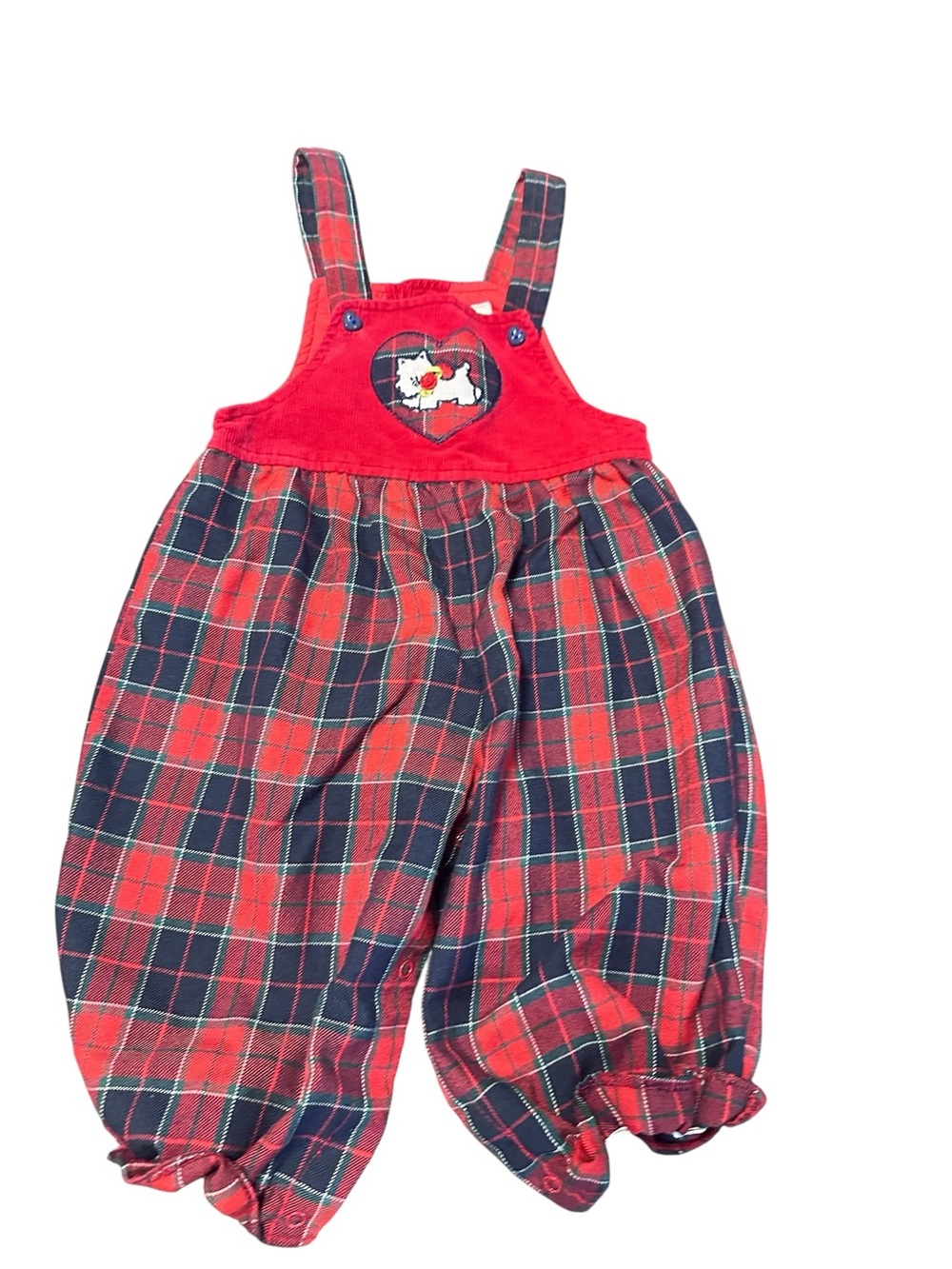 Red Plaid Girls' Overalls with Heart Patch